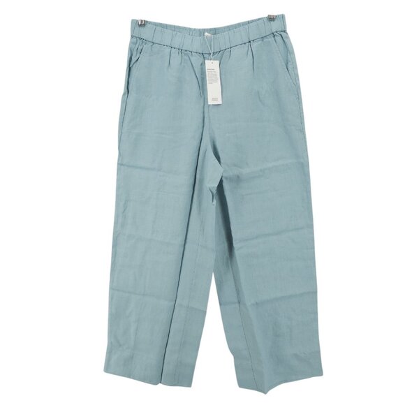 NWT EILEEN FISHER Wide Leg Full Length Pant SEAFOAM Organic Linen PETITE MEDIUM - Picture 1 of 7